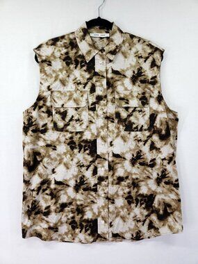 Samsoe Samsoe Brown Tie Dye Sleeveless Button Up Shirt Utility Pocket Blouse XS
